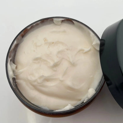 Rich and creamy body butter in a jar.