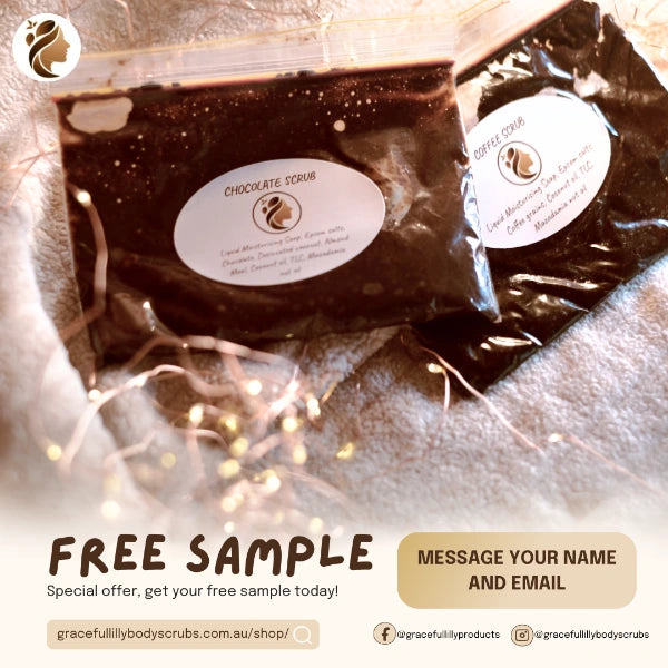 Sample pouch od coffee and choclate body scrubs. Speacial offers get your free sample today